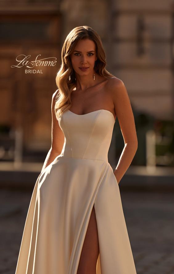 Picture of: Contemporary Satin Wedding Gown with Corset Detail Back in ivory, Style: B1406, Detail Picture 3