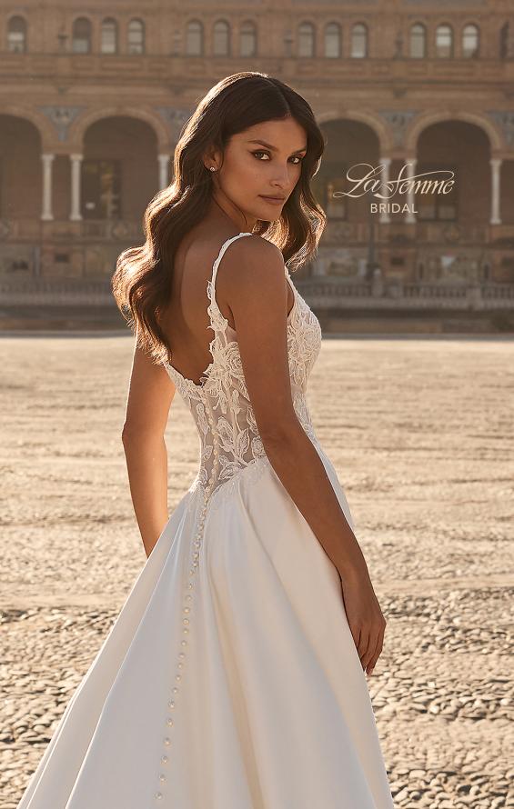 Picture of: Modern Lace and Satin A-Line Wedding Dress with Slit in ivory, Style: B1477, Detail Picture 3
