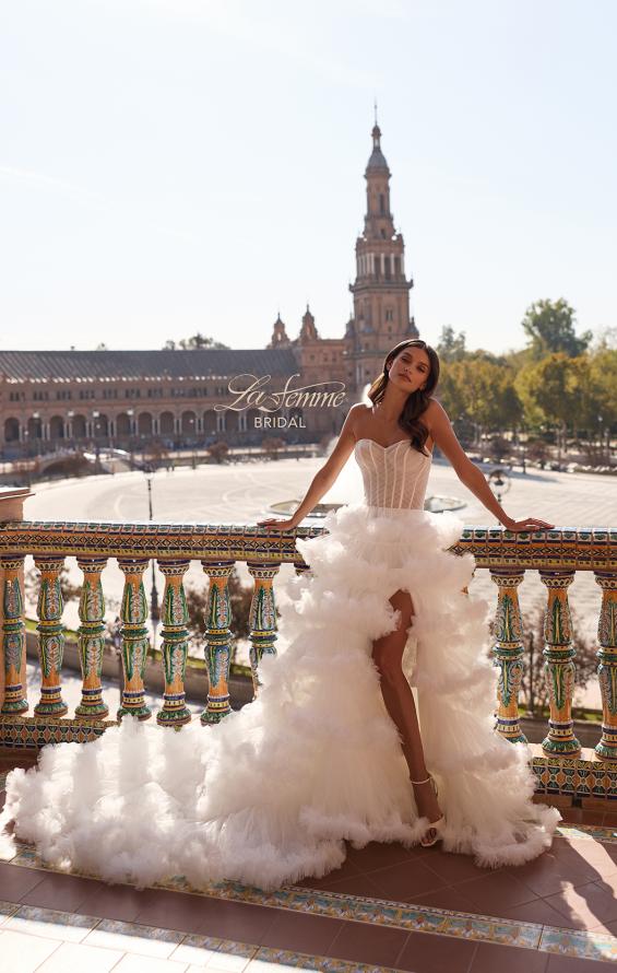 Picture of: Strapless Corset Ball Gown Wedding Dress with Tiered Ruffle Skirt in ivory, Style: B1443, Detail Picture 4