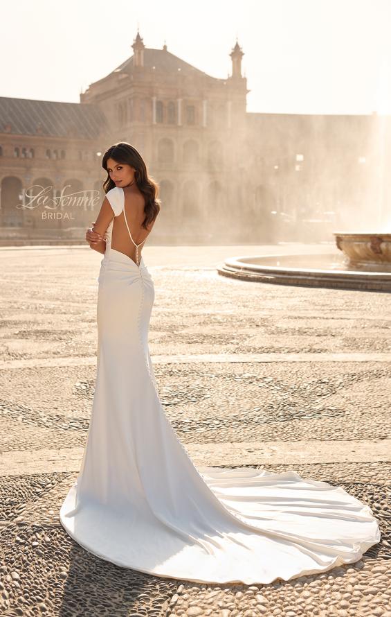 Picture of: Cap Sleeve Satin Fit and Flare Wedding Dress in ivory, Style: B1447, Detail Picture 4