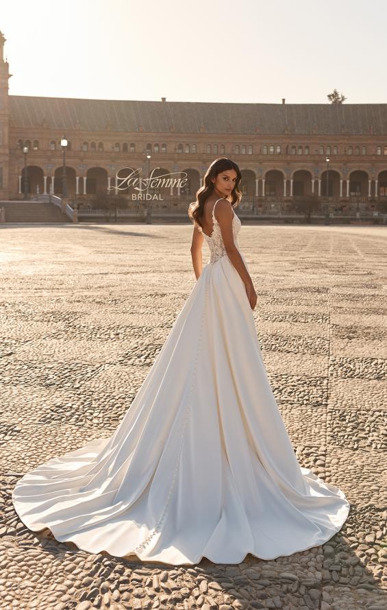 Picture of: Modern Lace and Satin A-Line Wedding Dress with Slit in ivory, Style: B1477, Detail Picture 5