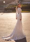 Picture of: Long Sleeve Wedding Dress with V Neckline and Illusion Back Detail in IIINI, Style: J2198, Back Picture