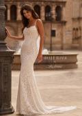 Picture of: Allover Stretch Lace Sheath Wedding Dress with Low Open Back in IINI, Style: J2304, Back Picture