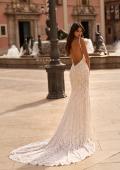 Picture of: Allover Stretch Lace Sheath Wedding Dress with Low Open Back in IINI, Style: J2304, Detail Picture 4