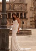 Picture of: Allover Stretch Lace Sheath Wedding Dress with Low Open Back in IINI, Style: J2304, Detail Picture 5