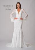 Picture of: Plunge Neck Lace Dress with Bell Sleeves in WIII, Style: J2094, Detail Picture 8
