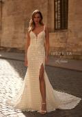 Picture of: Crochet Lace Fitted Boho Wedding Dress with Slit in WIII, Style: J2282, Back Picture