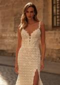 Picture of: Crochet Lace Fitted Boho Wedding Dress with Slit in WIII, Style: J2282, Detail Picture 2