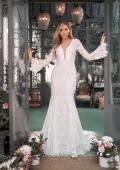 Picture of: Plunge Neck Lace Dress with Bell Sleeves in WIII, Style: J2094, Detail Picture 5, Landscape