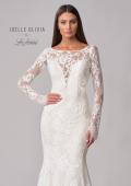 Picture of: Sheer Lace Long Sleeve Gown with Open Back in WIIII, Style: J2092, Detail Picture 8