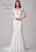 Picture of: Sheer Lace Long Sleeve Gown with Open Back in WIIII, Style: J2092, Detail Picture 5