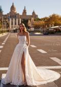 Picture of: Beautiful Structured A Line Gown with Slit and Illusion Strapless Bodice in WIINI, Style: J2236, Main Picture