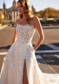Picture of: Beautiful Structured A Line Gown with Slit and Illusion Strapless Bodice in WIINI, Style: J2236, Detail Picture 1