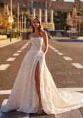 Picture of: Beautiful Structured A Line Gown with Slit and Illusion Strapless Bodice in WIINI, Style: J2236, Detail Picture 3