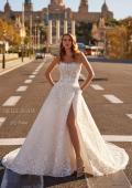 Picture of: Beautiful Structured A Line Gown with Slit and Illusion Strapless Bodice in WIINI, Style: J2236, Detail Picture 4