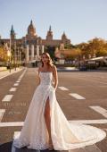 Picture of: Beautiful Structured A Line Gown with Slit and Illusion Strapless Bodice in WIINI, Style: J2236, Detail Picture 5