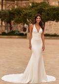 Picture of: Satin Halter Fit and Flare Wedding Dress with Open Back in diamond white, Style: J2288, Main Picture