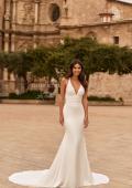Picture of: Satin Halter Fit and Flare Wedding Dress with Open Back in diamond white, Style: J2288, Detail Picture 3