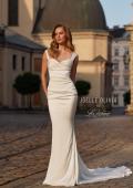 Picture of: Ruched Jersey Fit and Flare Wedding Dress with Cap Straps in ivory, Style: J2293, Detail Picture 4