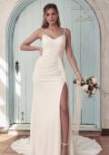 Picture of: Classic Luxe Knit Wedding Gown with Draped Slit Detail in ivory, Style: J2034, Main Picture