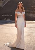 Picture of: Off the Shoulder Wedding Gown with Lace Illusion Bodice and Luxe Jersey Skirt in ivory, Style: J2163, Main Picture