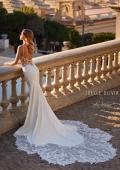 Picture of: Luxe Jersey Wedding Gown with Draped Neckline and Lace Illusion Back in ivory, Style: J2200, Main Picture