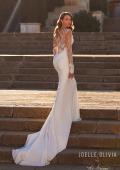 Picture of: Luxe Jersey Wedding Dress with Illusion Lace Long Sleeves and Draped Neckline in ivory, Style: J2220, Main Picture
