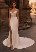 Picture of: Fitted Luxe Jersey Wedding Dress with Corset Top and Slit in ivory, Style: J2230, Main Picture