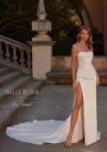Picture of: Satin Strapless Wedding Dress with Ruching and Illusion Corset Back in ivory, Style: J2239, Main Picture