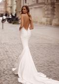Picture of: Ruched Lux Jersey Wedding Dress with Pearl Rhinestone Neckline and Straps in Ivory, Style: J2284, Main Picture