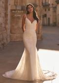 Picture of: Lace Corset Fit and Flare Wedding Dress with Spaghetti Straps in ivory, Style: J2319, Main Picture
