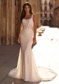 Picture of: Floral Lace Wedding Dress with Sheer Bodice and Open Back in ivory, Style: J2338, Main Picture