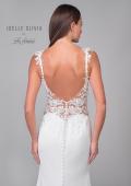 Picture of: Satin Gown with Slit and Lace Applique Bodice and Illusion Back in ivory, Style: J2158, Detail Picture 8