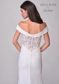 Picture of: Off the Shoulder Luxe Jersey Dress with Ruched Bodice and Illusion Lace Back in ivory, Style: J2181, Detail Picture 8