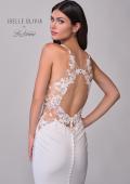 Picture of: Unique Lace and Luxe Jersey Dress with Deep V Neckline and Illusion Lace Sides in ivory, Style: J2202, Detail Picture 8