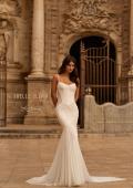 Picture of: Sheer Corset Mermaid Wedding Dress with Ruched Tulle Skirt in ivory, Style: J2321, Detail Picture 8