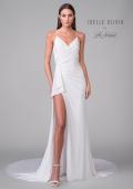 Picture of: Open Back Luxe Jersey Knit Dress with Slit and Ruffle Detail in ivory, Style: J2076, Detail Picture 9