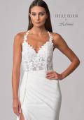 Picture of: Elegant Luxe Jersey Gown with Lace Bodice and Slit in ivory, Style: J2102, Detail Picture 9