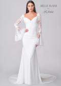 Picture of: Stunning Luxe Jersey Gown with Lace Bell Sleeves and Unique Button Up Back in ivory, Style: J2150, Detail Picture 9