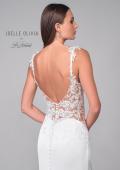 Picture of: Satin Gown with Slit and Lace Applique Bodice and Illusion Back in ivory, Style: J2158, Detail Picture 9