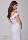 Picture of: Off the Shoulder Luxe Jersey Dress with Ruched Bodice and Illusion Lace Back in ivory, Style: J2181, Detail Picture 9