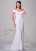 Picture of: Off the Shoulder Luxe Jersey Dress with Ruched Bodice and Illusion Lace Back in ivory, Style: J2181, Detail Picture 10