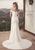 Picture of: Off the Shoulder Wedding Dress with Ruching and Slit in ivory, Style: J2004, Back Picture