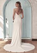 Picture of: Classic Luxe Knit Wedding Gown with Draped Slit Detail in ivory, Style: J2034, Back Picture