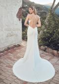 Picture of: Open Back Luxe Jersey Knit Dress with Slit and Ruffle Detail in ivory, Style: J2076, Back Picture