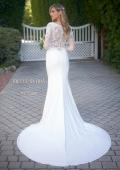 Picture of: Long Sleeve Gown with Lace Bodice and Plunge V Neck in ivory, Style: J2104, Back Picture