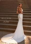 Picture of: Chic Luxe Jersey Dress with Deep V Neckline and Ruched Waist Detail in ivory, Style: J2128, Back Picture
