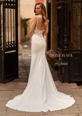 Picture of: Sheer Lace Bodice Jersey Wedding Dress with Buttons in ivory, Style: J2182, Back Picture