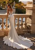 Picture of: Stunning Crepe Jersey Gown with Unique Back Detail and Bustier Top in ivory, Style: J2225, Back Picture