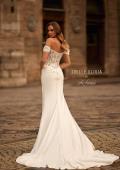 Picture of: Beautiful Off the Shoulder Lace and Lux Jersey Wedding Dress in ivory, Style: J2270, Back Picture